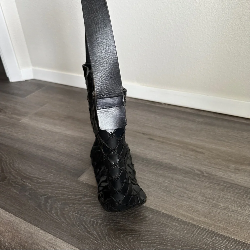 CEM vintage black leather woven shoulder bag purse - Picture 4 of 8